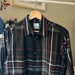 Paul Smith Men's Striped Plaid Shirt - Black, Brown, and Red